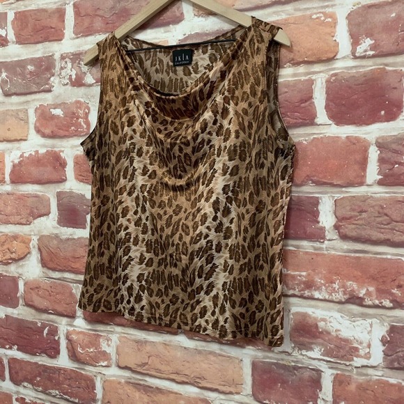 JKLA California Top Women's Large Tan Brown Multicolor Animal Print Blouse - Picture 3 of 8